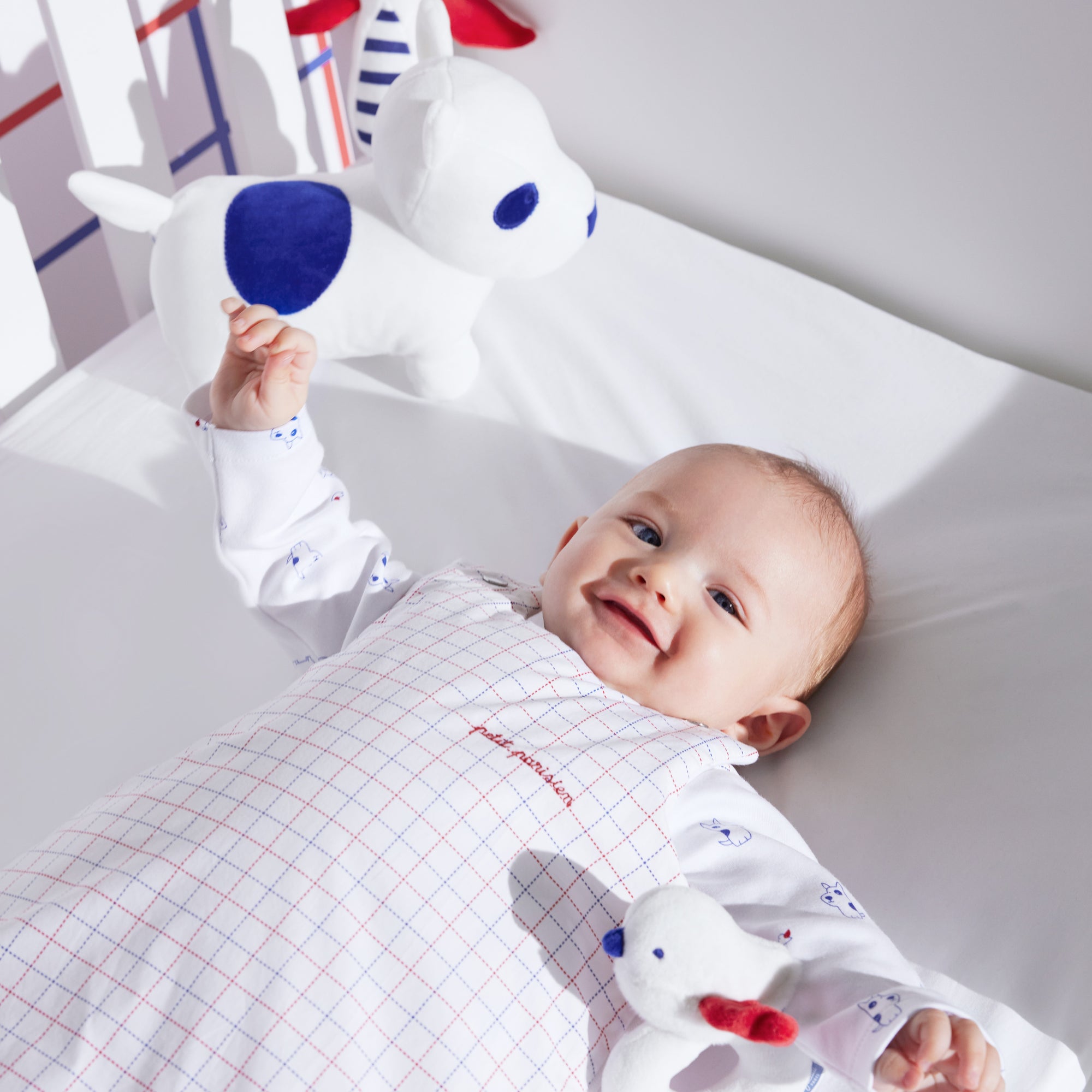 0 QTY / BLANC/MULTICO PUERICULTURE LINGE DE LIT GIGOTEUSE 6-24M  CARREAUX FRENCH TOUCH
