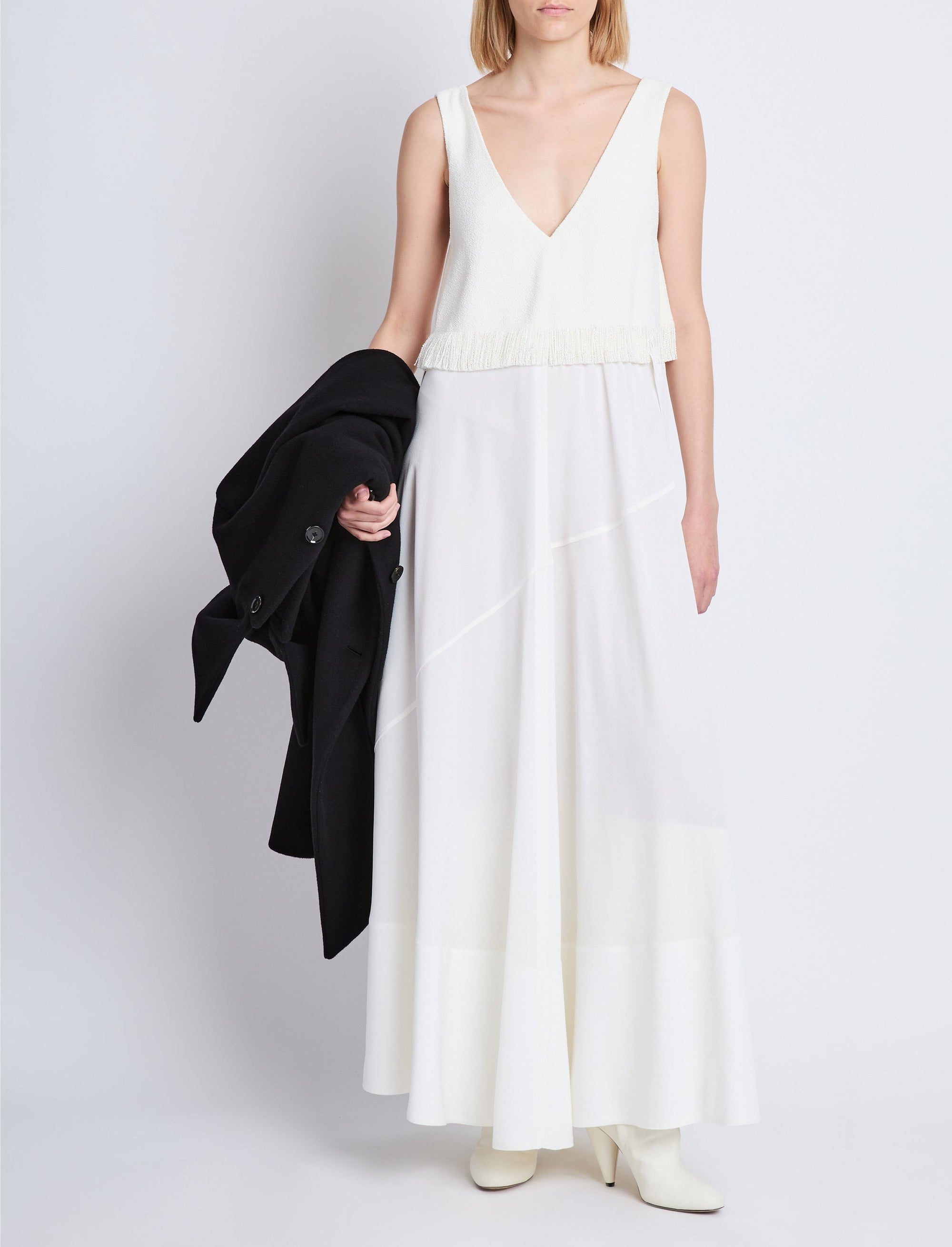 Robe longue Lynda à col V - Off White
