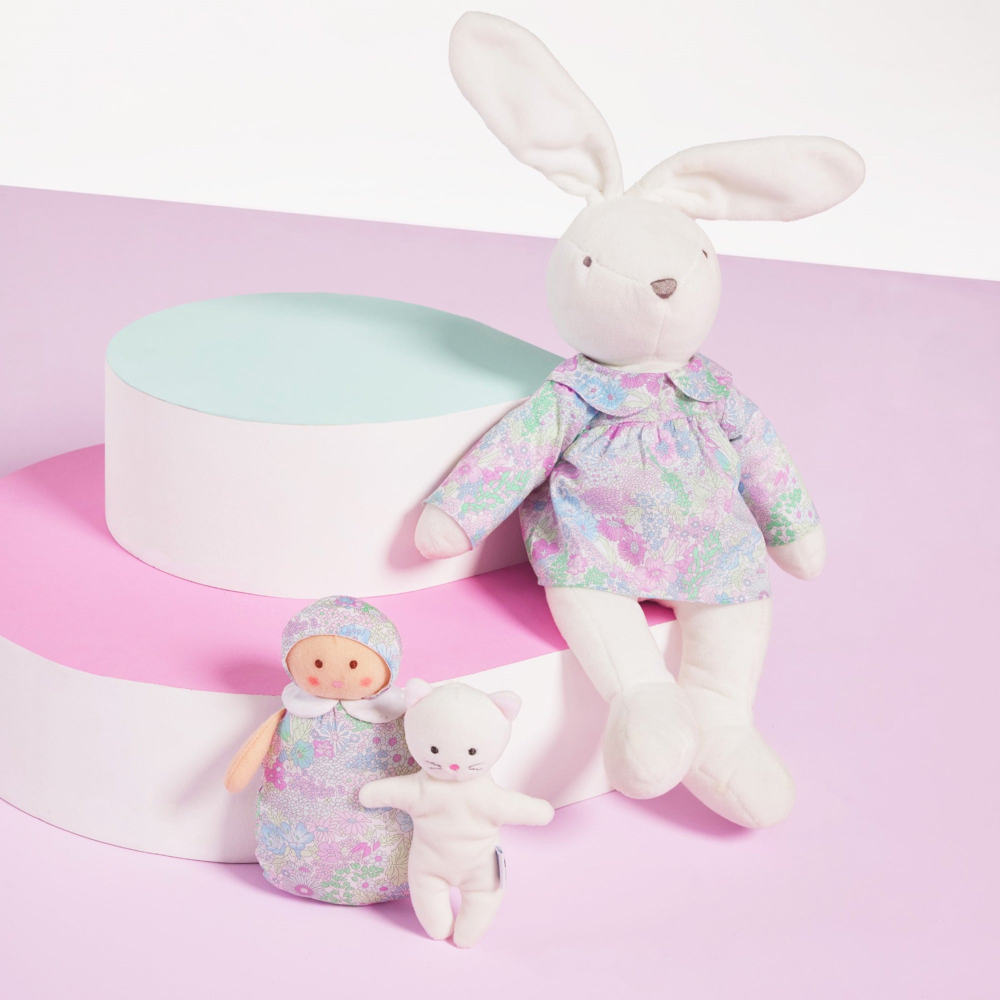 1 QTY / BLANC/MULTICO PUERICULTURE JOUETS BLOUSE LIBERTY PETITE FLEUR LAPIN MM