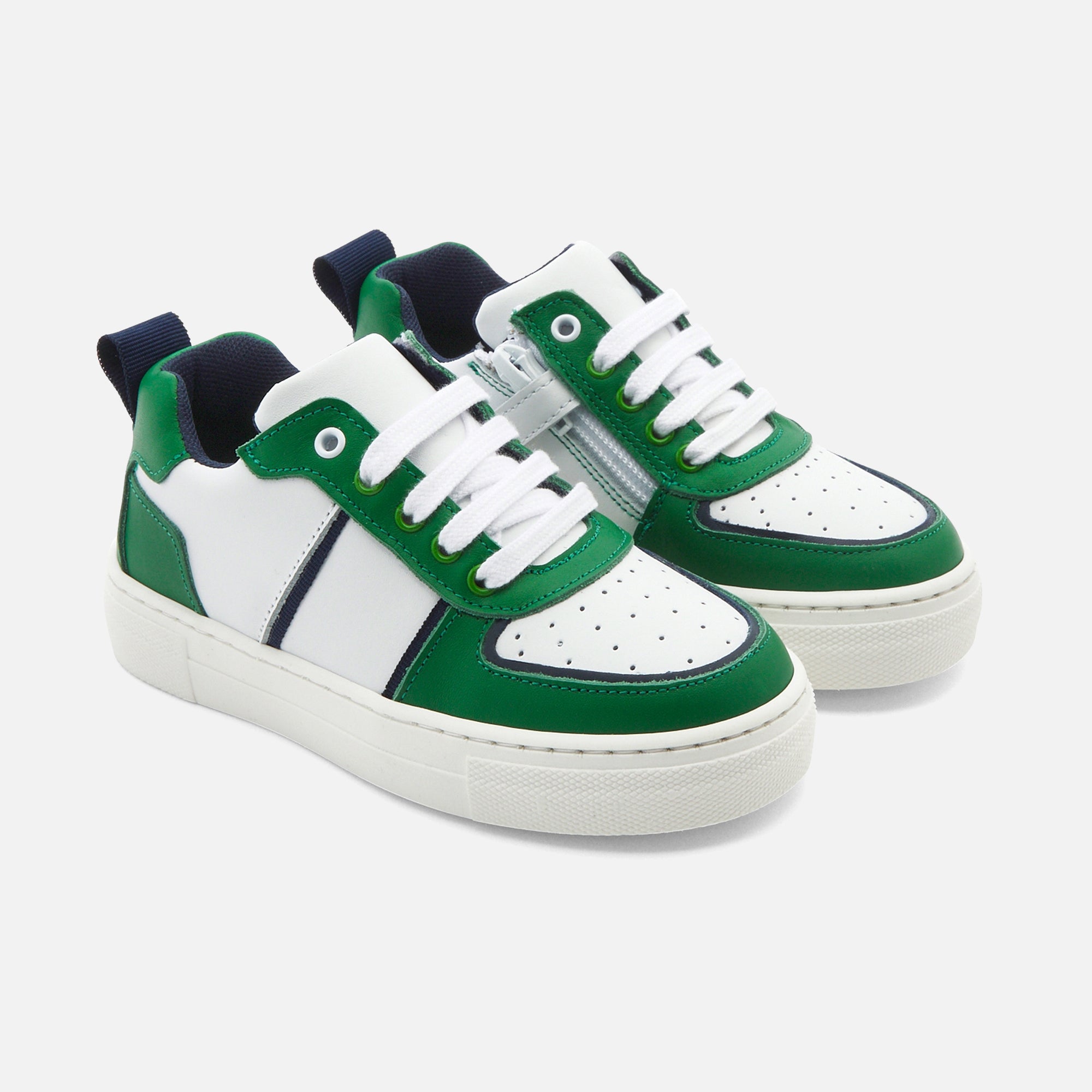 2 QTY / MARINE/VERT CHAUSSURES CUIR FRED 2 COL