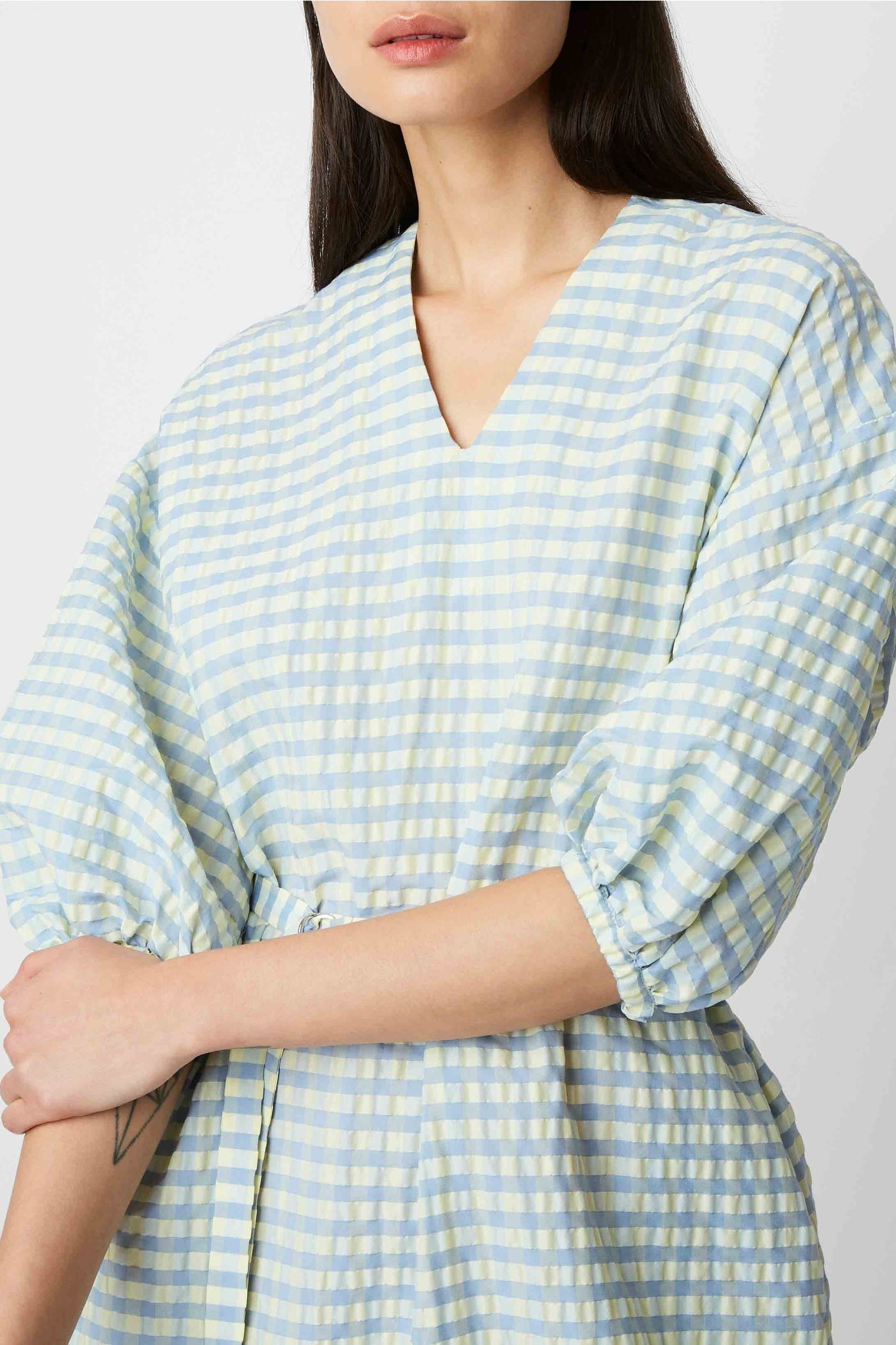 Robe midi Fine à carreaux - Ciel