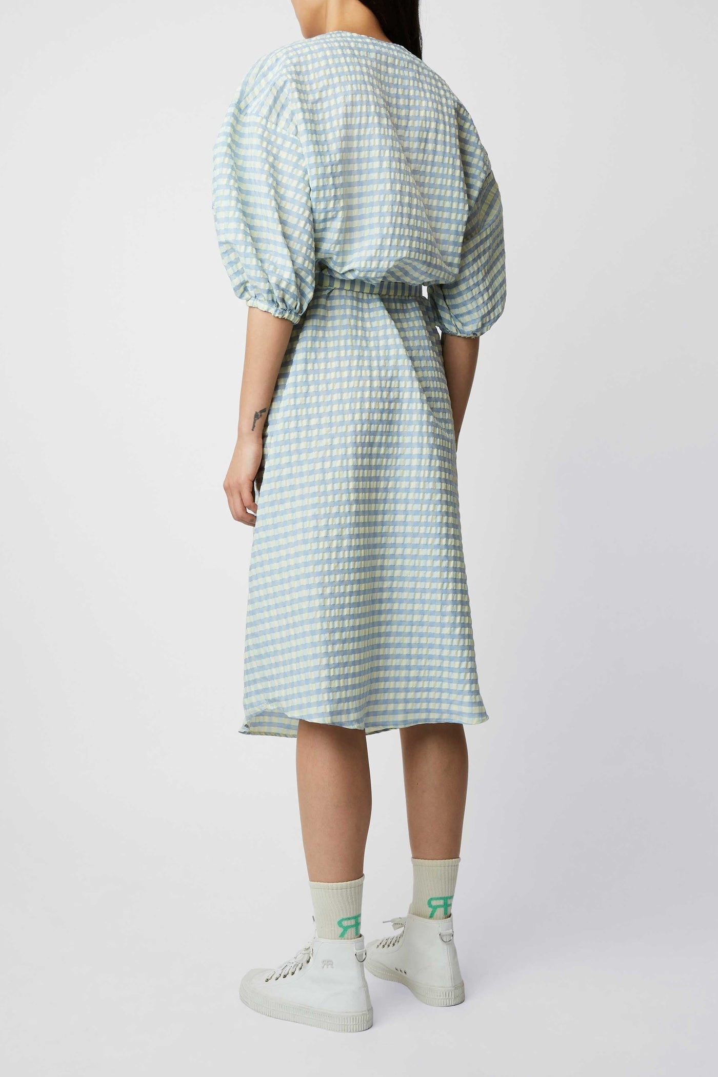 Robe midi Fine à carreaux - Ciel