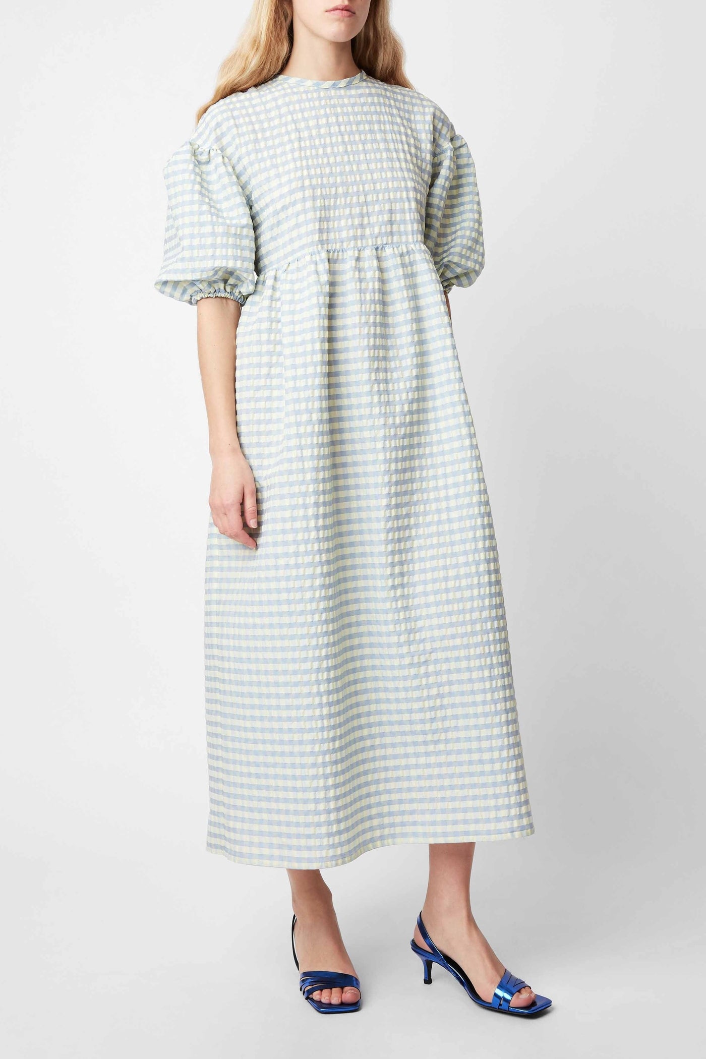 Robe longue Tams à carreaux - Ciel