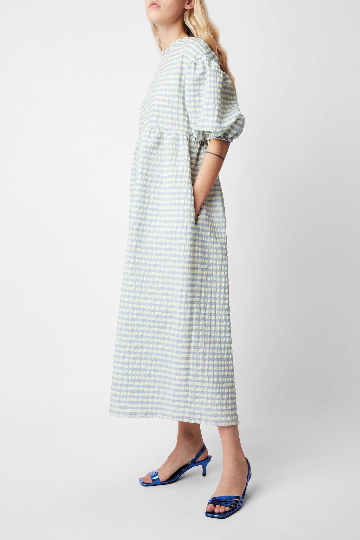 Robe longue Tams à carreaux - Ciel