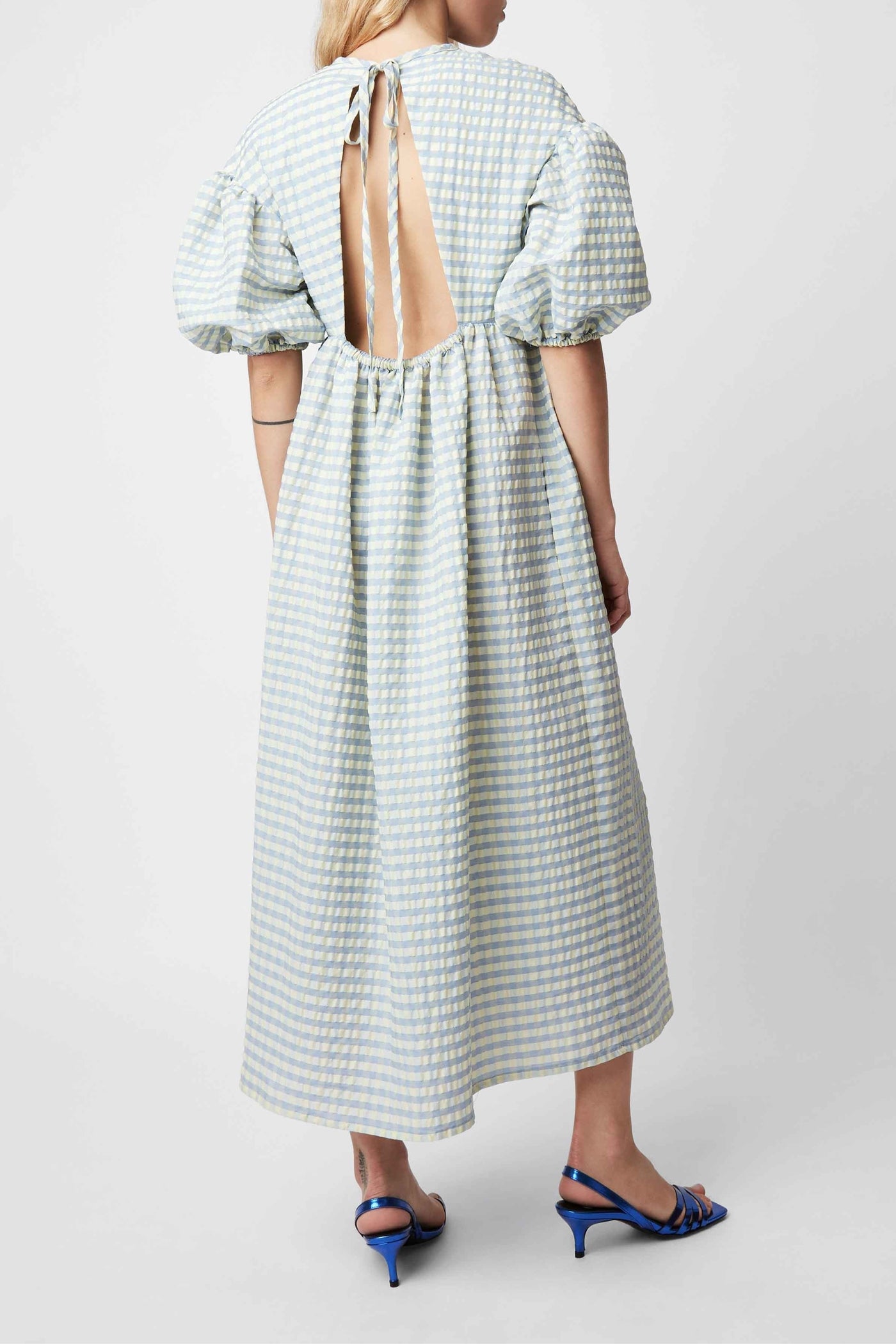 Robe longue Tams à carreaux - Ciel