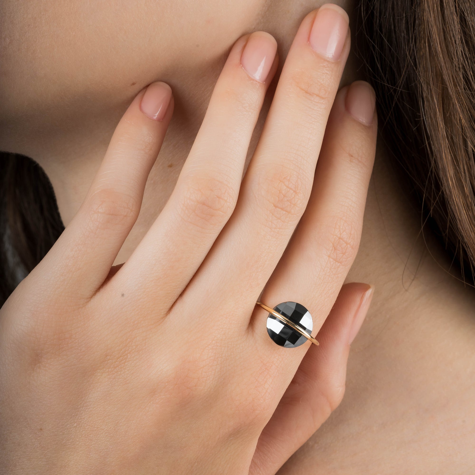 Bague Honore en or jaune & Hématite - Noir Métal Argenté