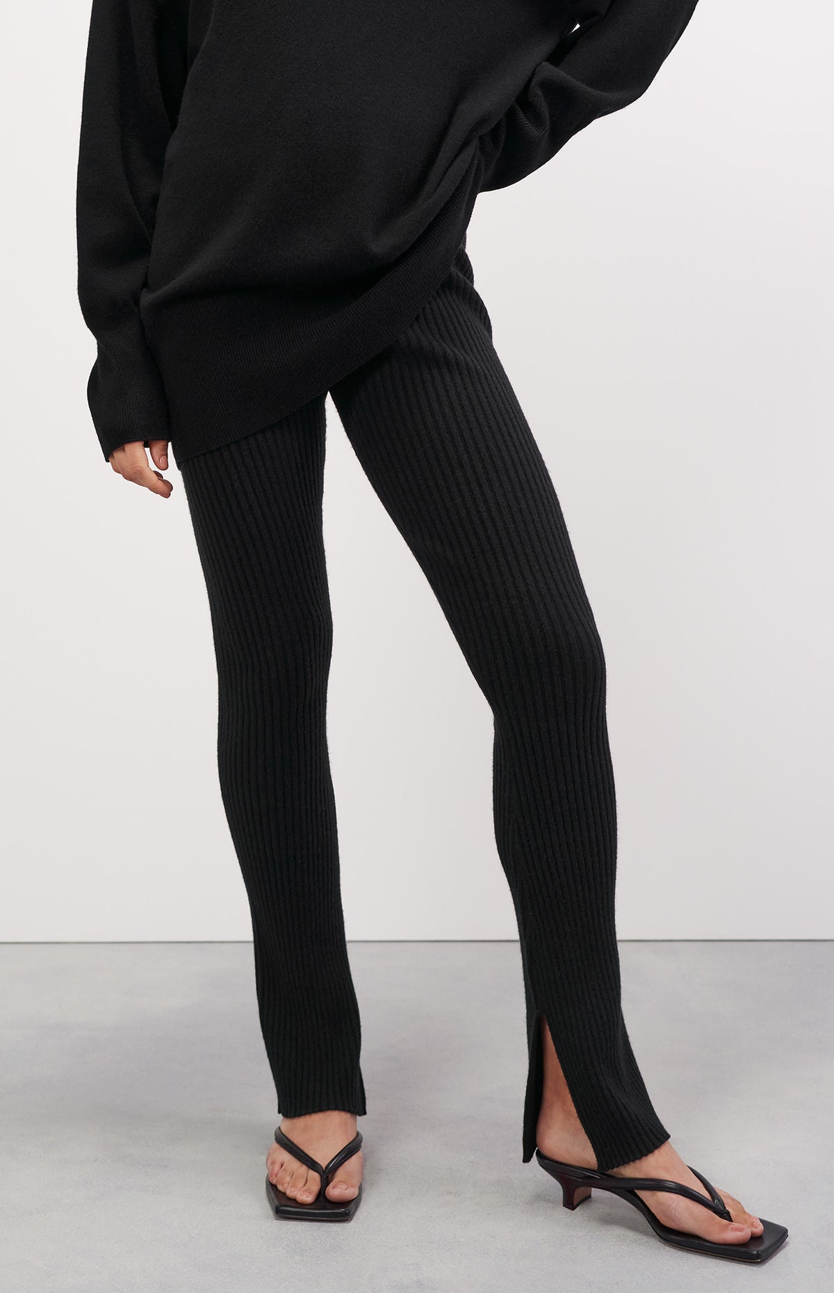 Legging côtelé en cachemire - Noir