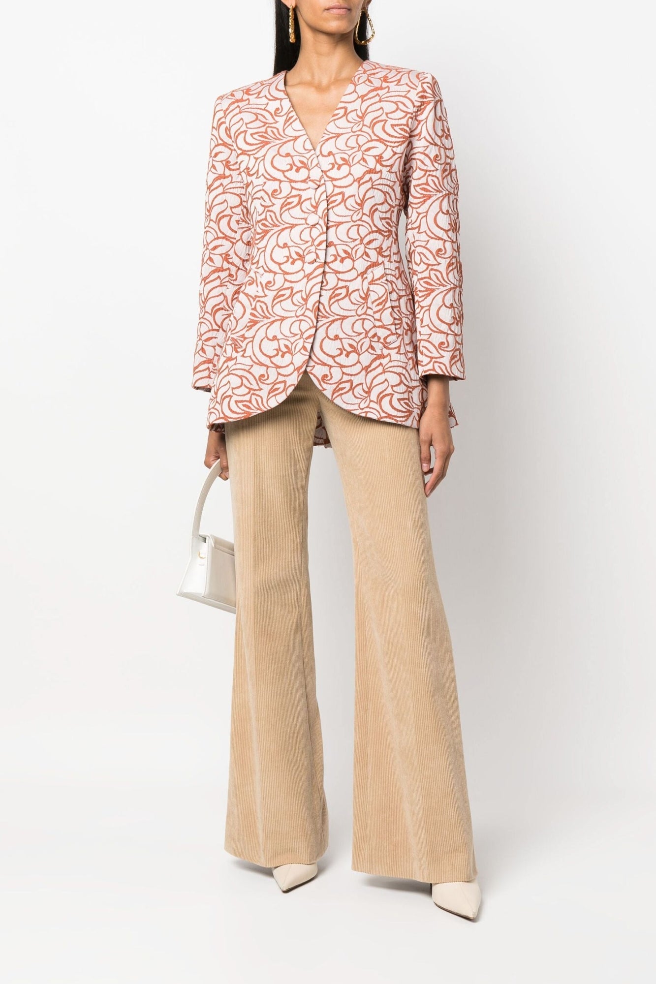 ECRU & ORANGE BRIDGET JACQUARD blazer long ajusté à rayures