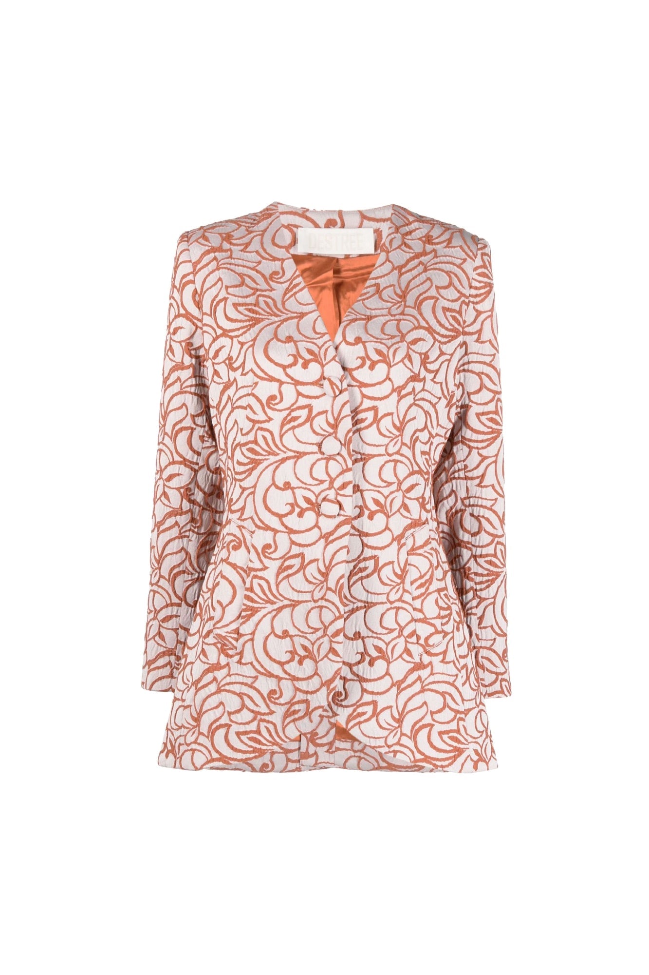 ECRU & ORANGE BRIDGET JACQUARD blazer long ajusté à rayures