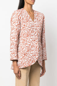 ECRU & ORANGE BRIDGET JACQUARD blazer long ajusté à rayures