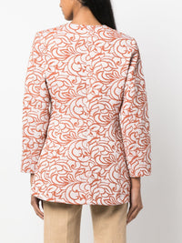 ECRU & ORANGE BRIDGET JACQUARD blazer long ajusté à rayures