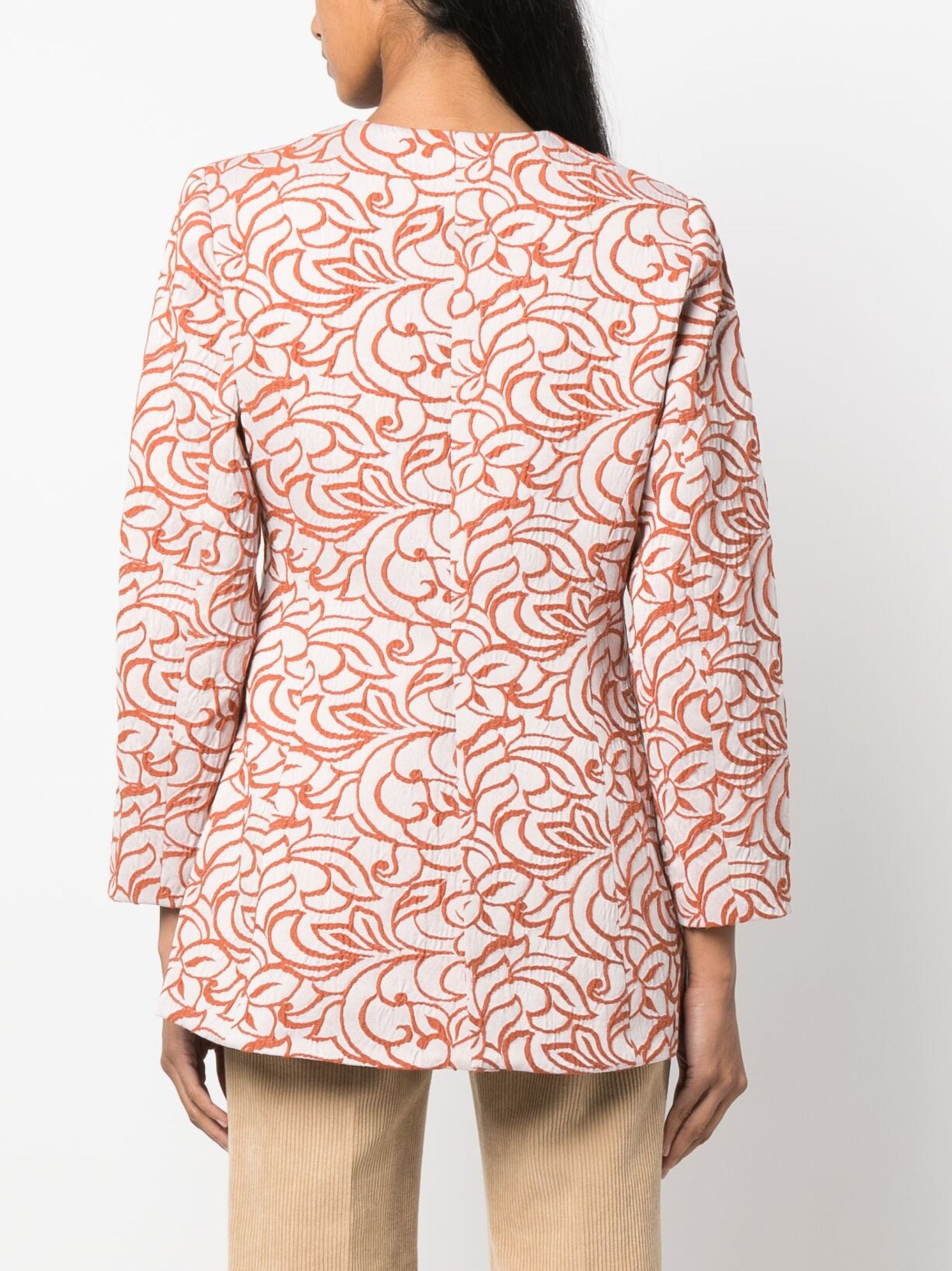 ECRU & ORANGE BRIDGET JACQUARD blazer long ajusté à rayures