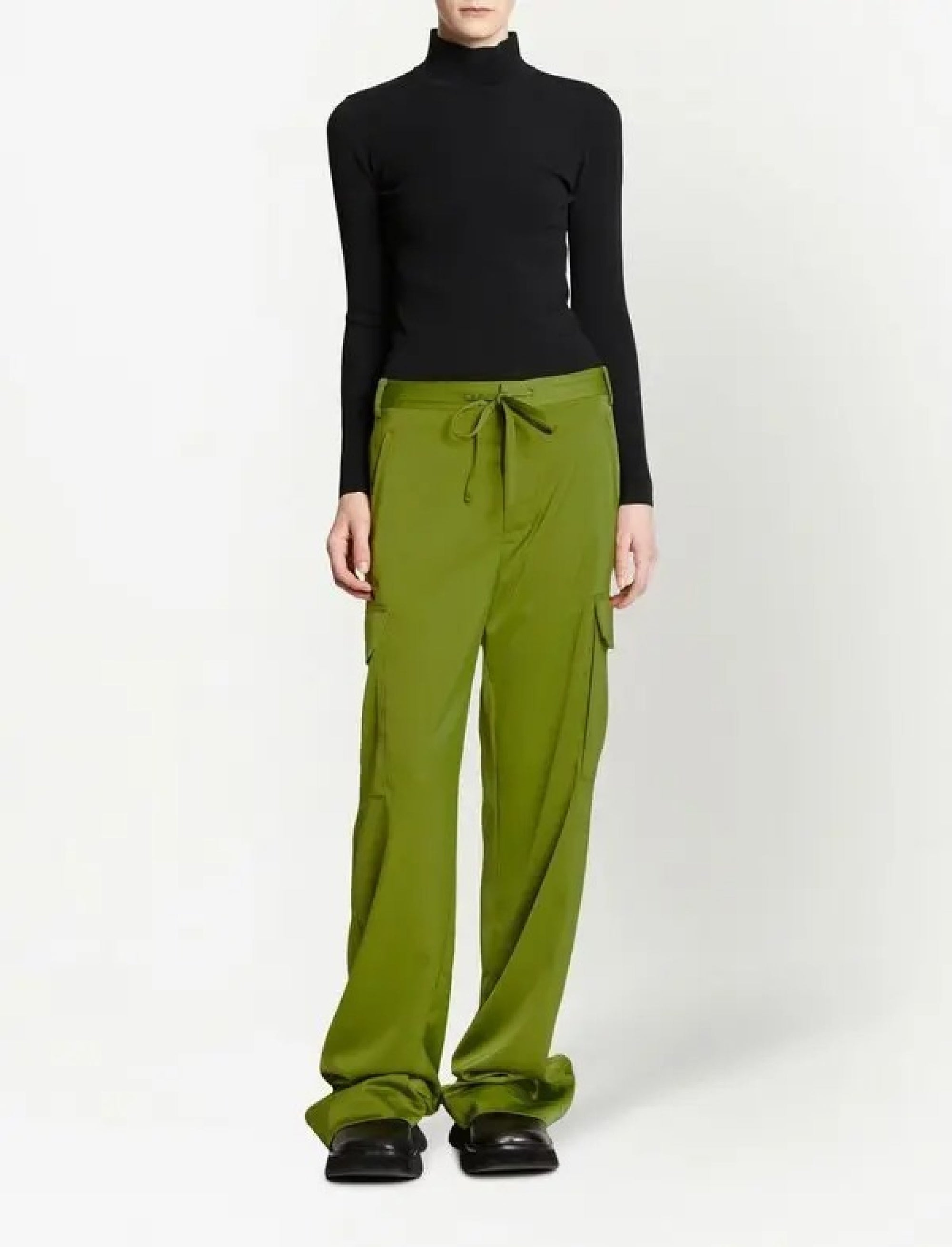 Pantalon cargo fluide taille haute - Leaf Green