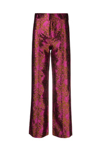 FUSCHIA & BROWN  YOSHI SATIN JACQUARD pantalon évasé en satin