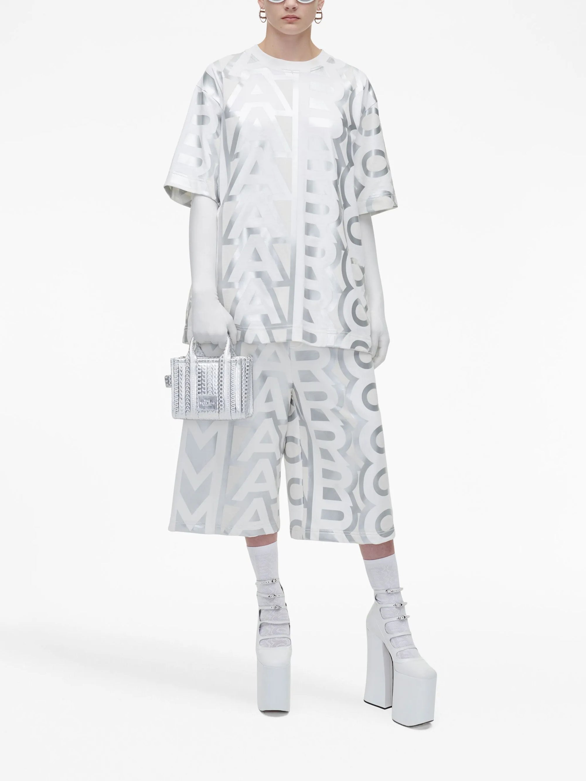 Petit sac à bandoulière The Tote Bag irisé en cuir - Silver & Bright White