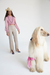 Pantalon Island Chevron en laine et lin - Beige