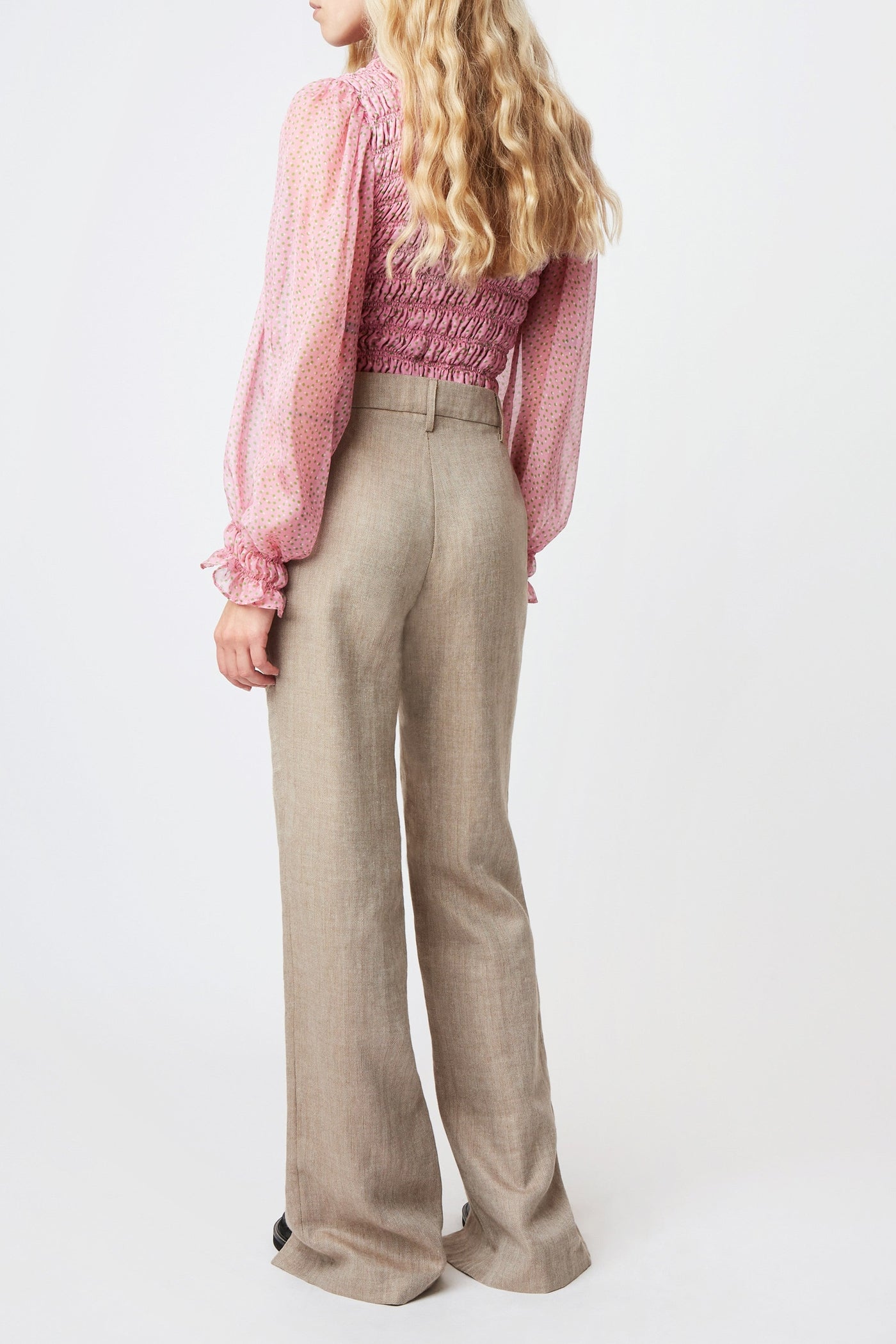 Pantalon Island Chevron en laine et lin - Beige