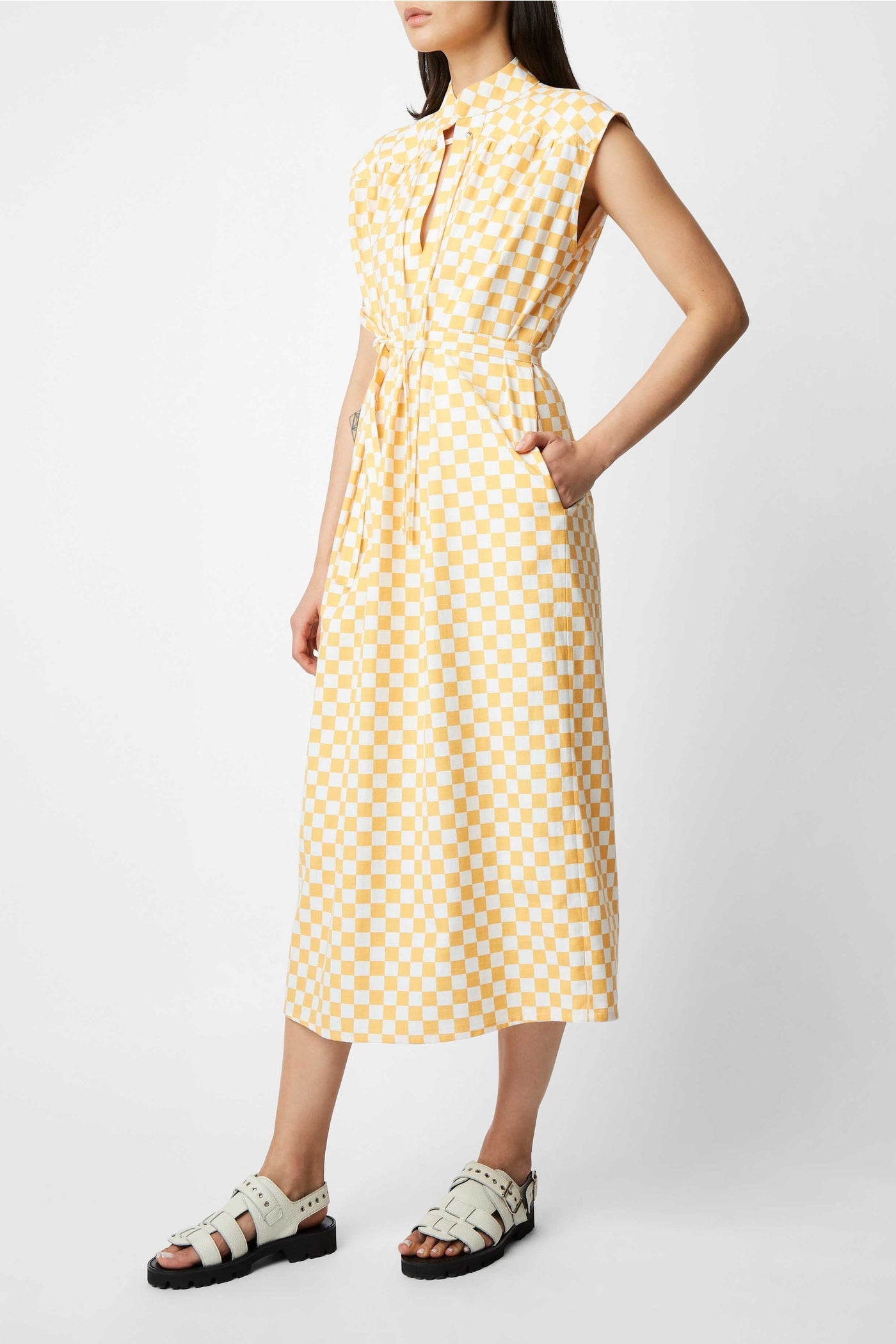 Dreamer chequered midi dress - Gold