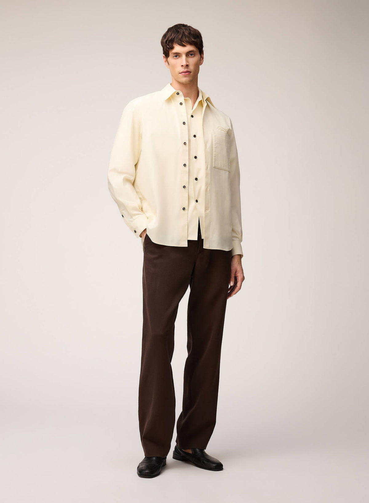 BUTTER POPELINE COTTON STRETCH SHIRT WITH EMBROIDERY