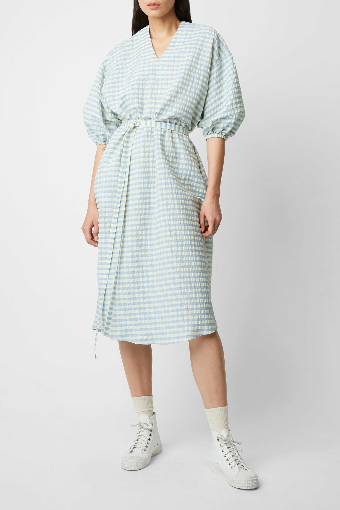 Robe midi Fine à carreaux - Poudre