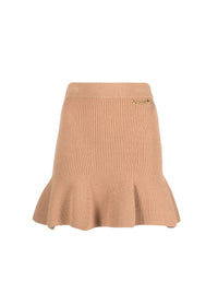 Jupe courte évasée en maille - Caramello