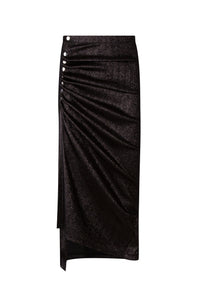 Glittering mid-length slit skirt - Black