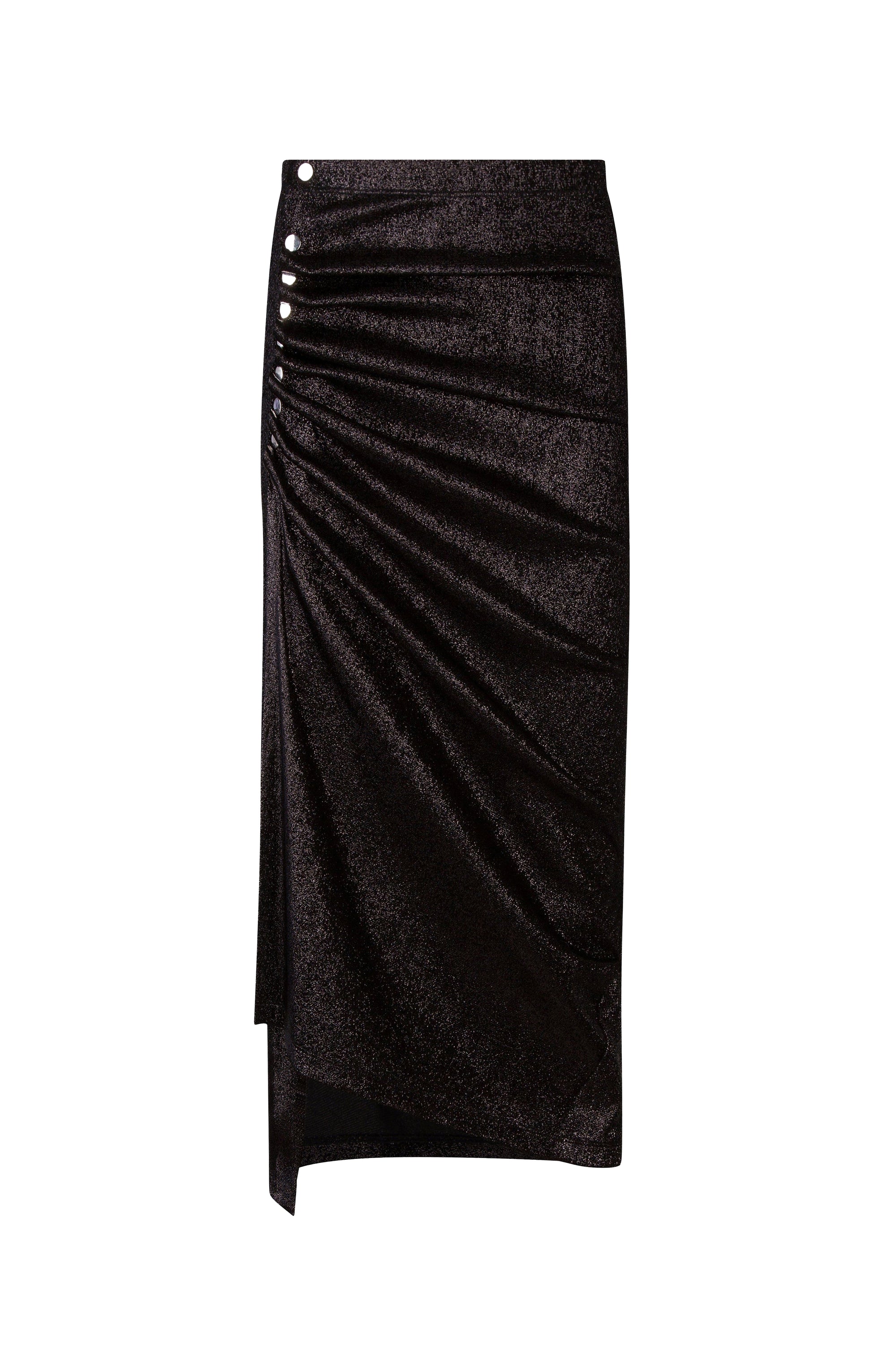 Glittering mid-length slit skirt - Black