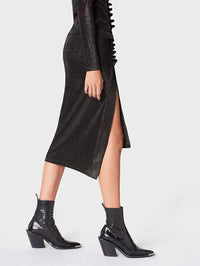 Glittering mid-length slit skirt - Black