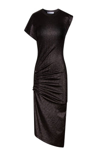 Robe mi-longue drapée scintillante - Black