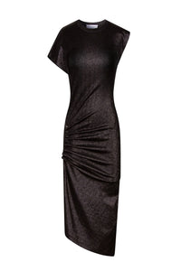Robe mi-longue drapée scintillante - Black