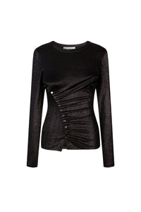 Long-sleeved draped top with sparkle - Black
