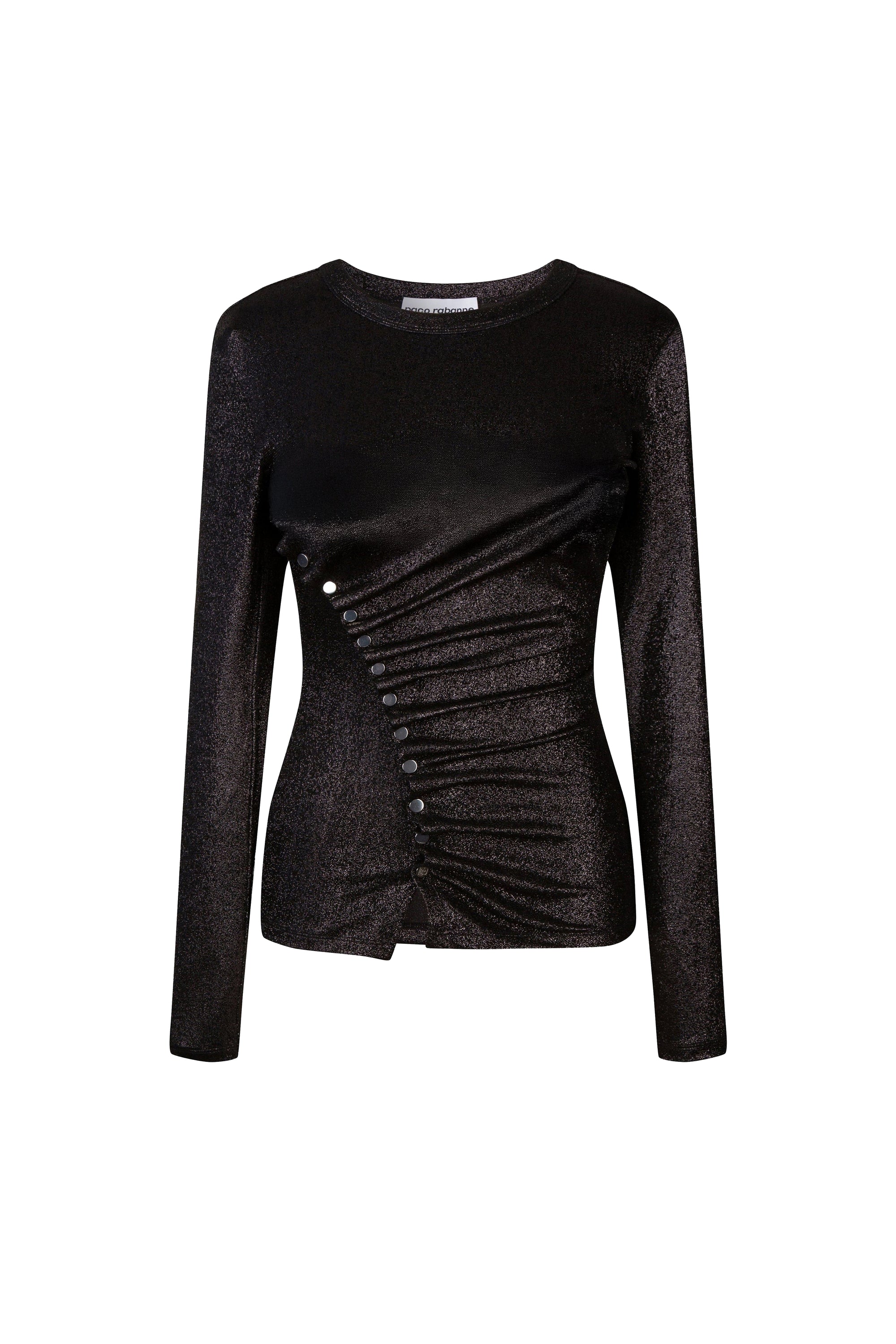 Long-sleeved draped top with sparkle - Black