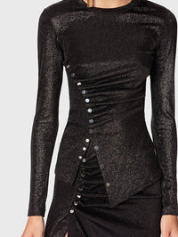 Long-sleeved draped top with sparkle - Black