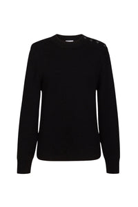 Pull col roulé avec détails boutonnés en laine - Black