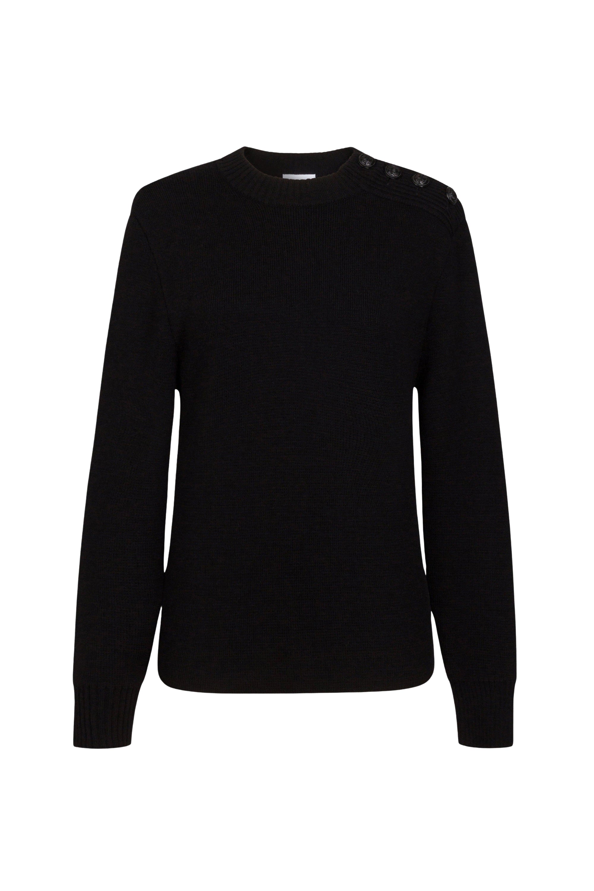 Pull col roulé avec détails boutonnés en laine - Black