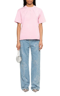Washed effect T-shirt embellished with rhinestones - Pink