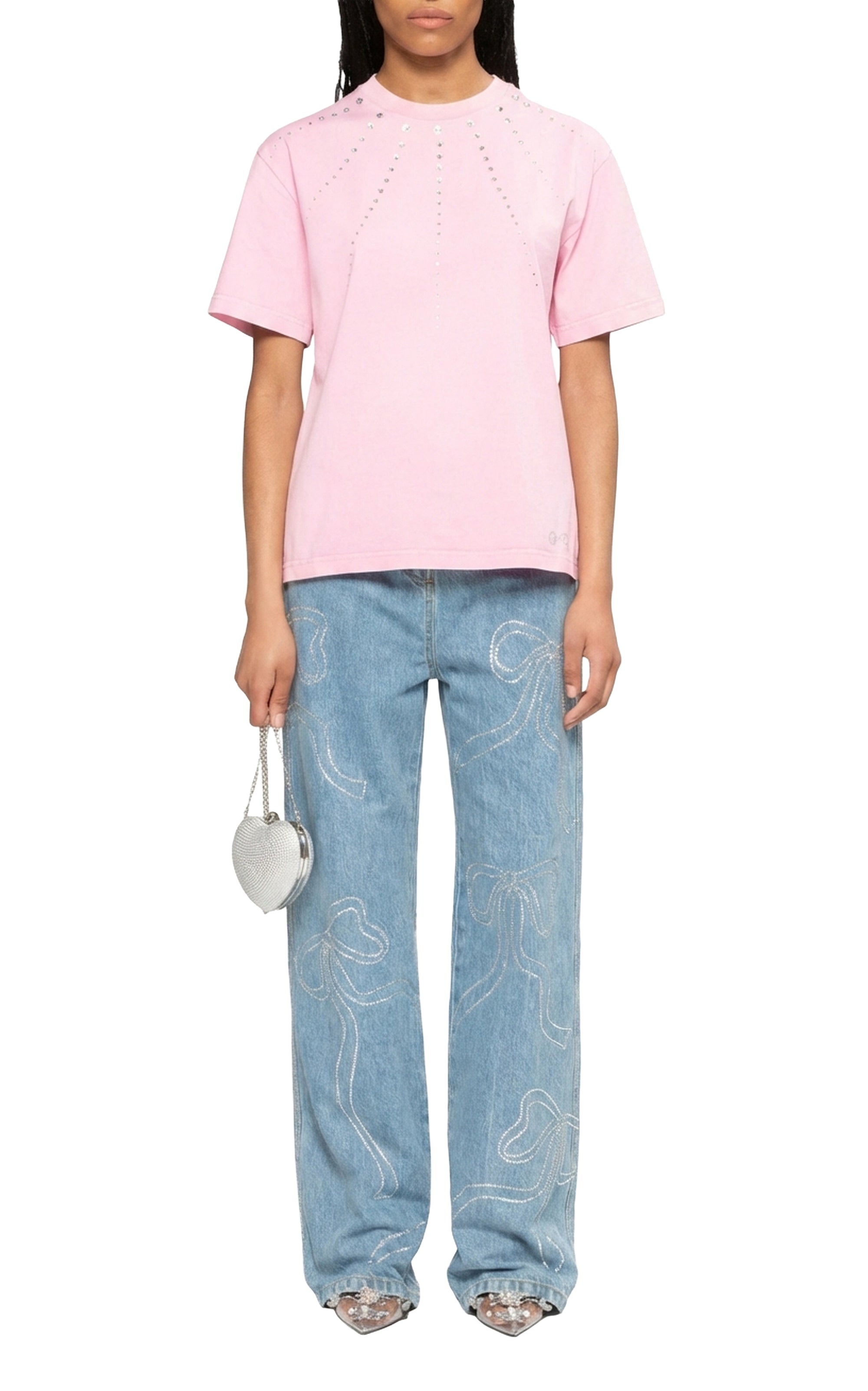 Washed effect T-shirt embellished with rhinestones - Pink