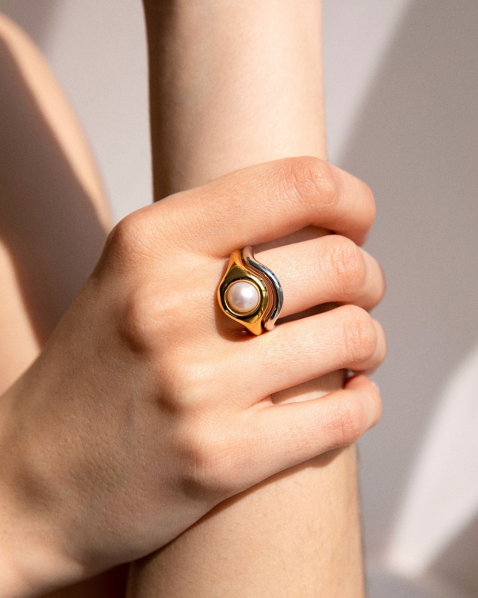 Eclipse ring Pearl in vermeil & silver - Gold & silver