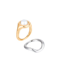 Eclipse ring Pearl in vermeil & silver - Gold & silver