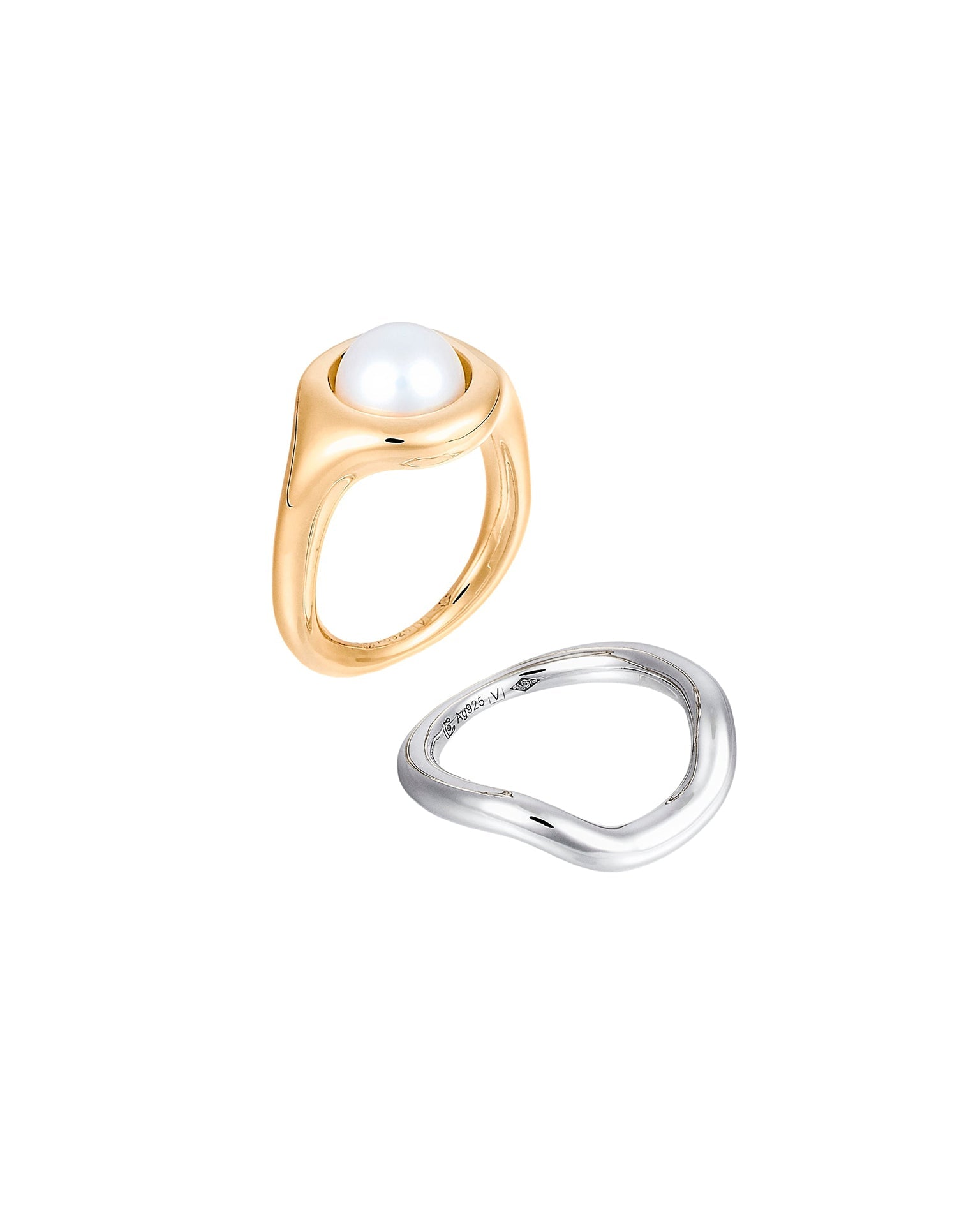 Eclipse ring Pearl in vermeil & silver - Gold & silver