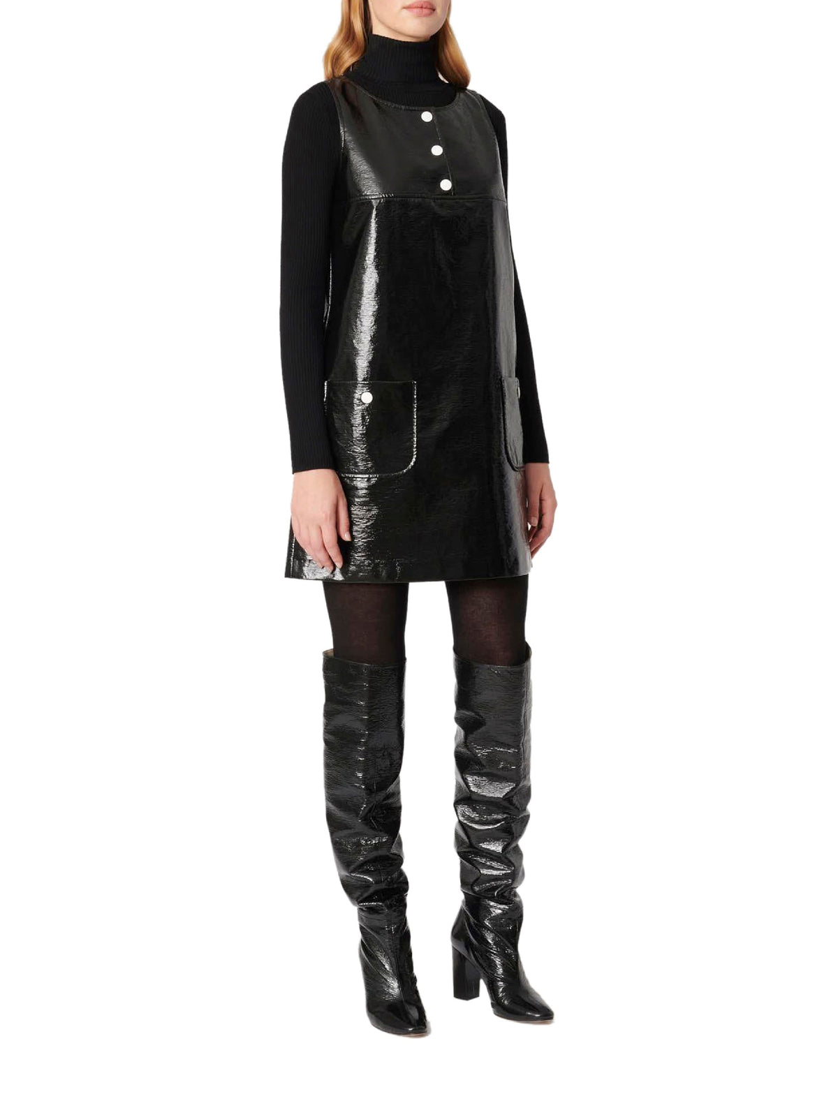 Short cotton vinyl dress - Black