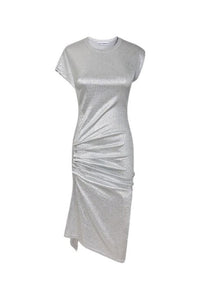 Silver drapé pression dress in lurex