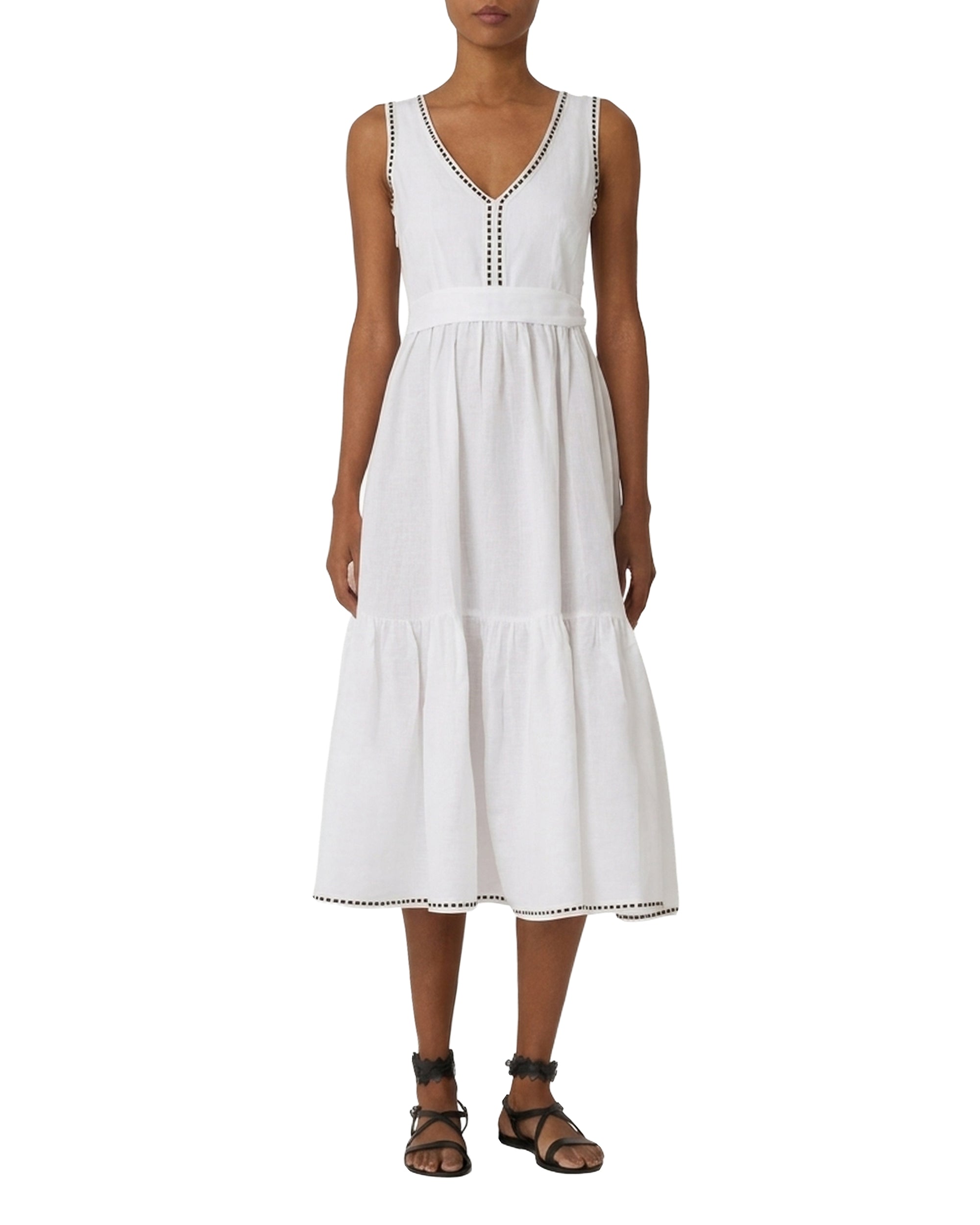 Robe midi à col V - White