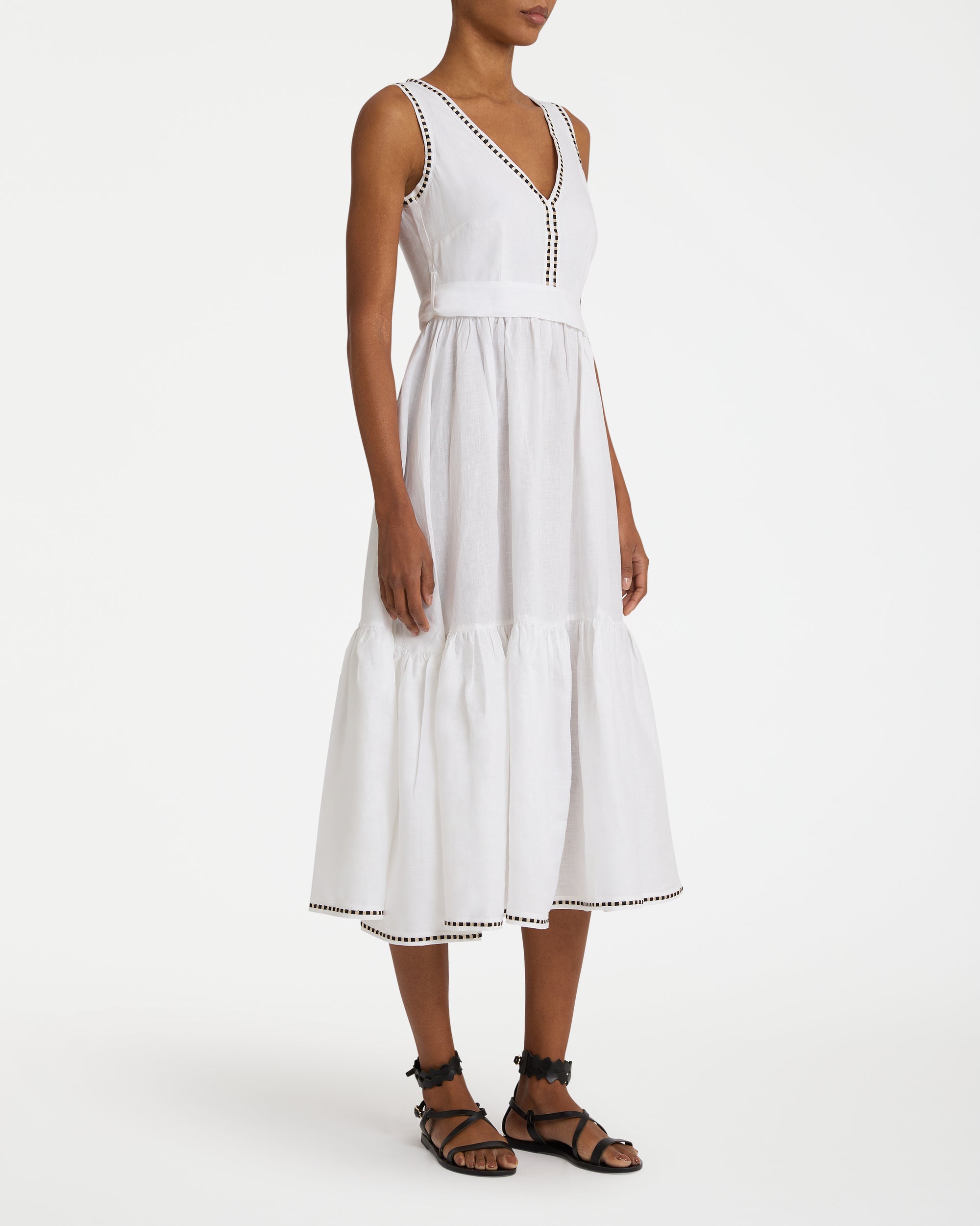Robe midi à col V - White