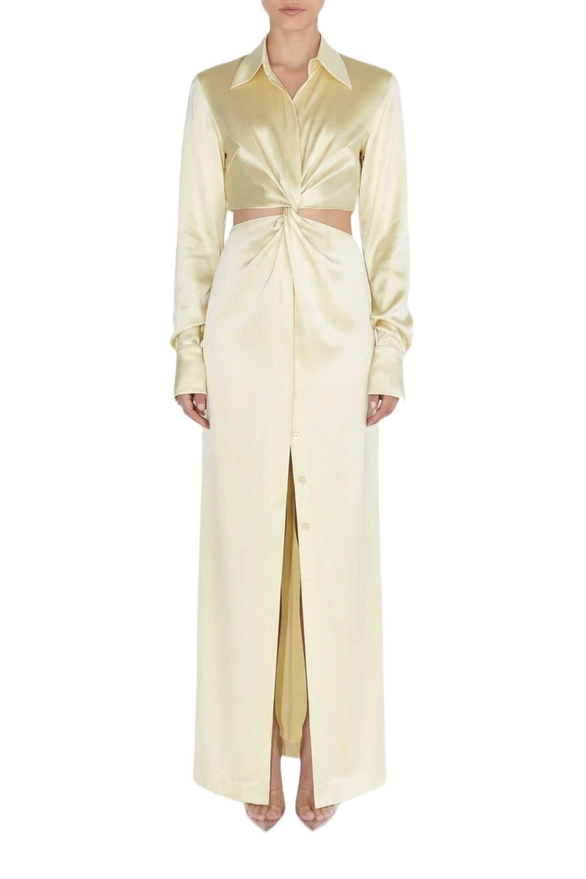 Robe longue chemise Liquid en satin - Buttermilk