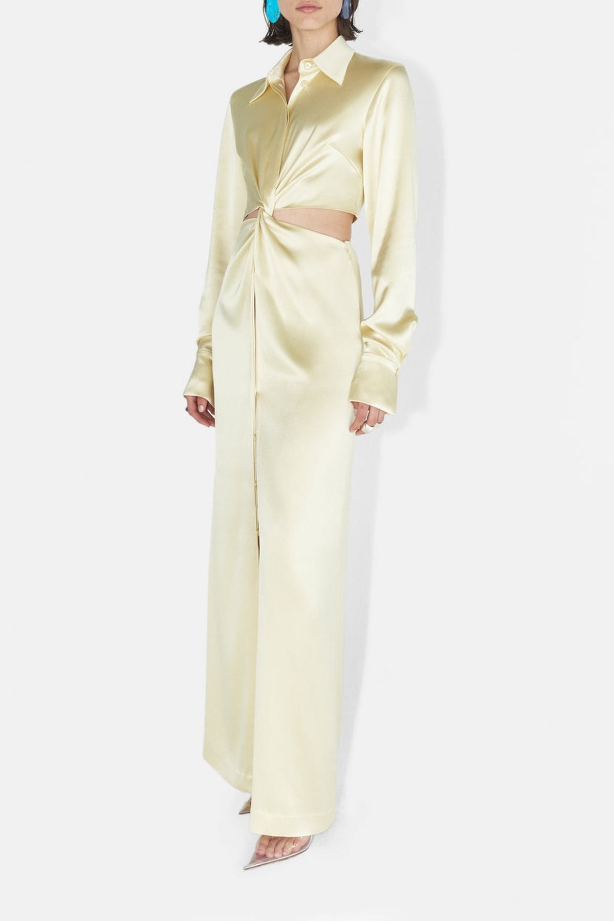 Robe longue chemise Liquid en satin - Buttermilk