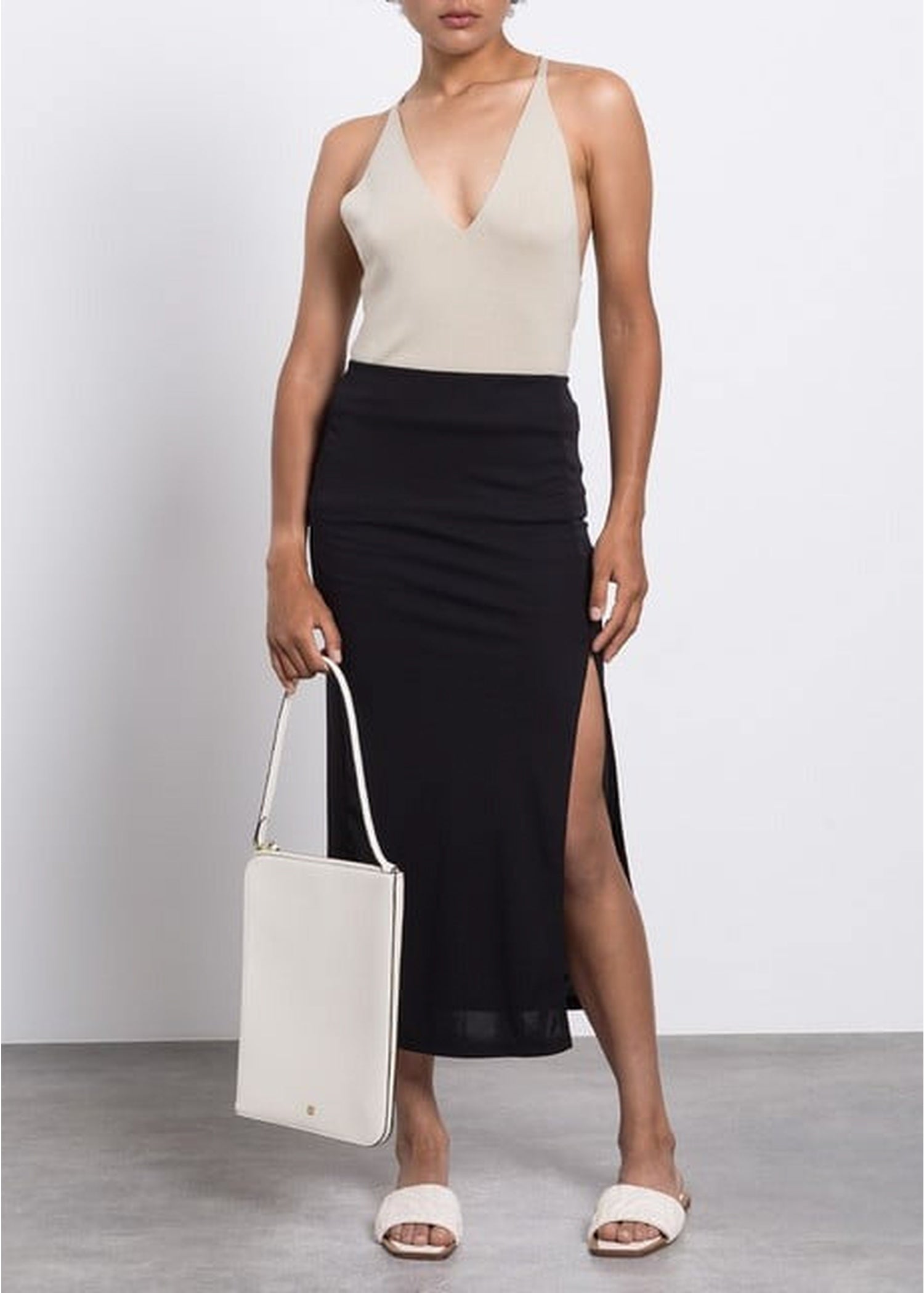 Wool and silk V-neck tank top - Wet Sand