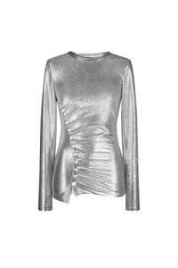Long-sleeved draped top with sparkle - Silver