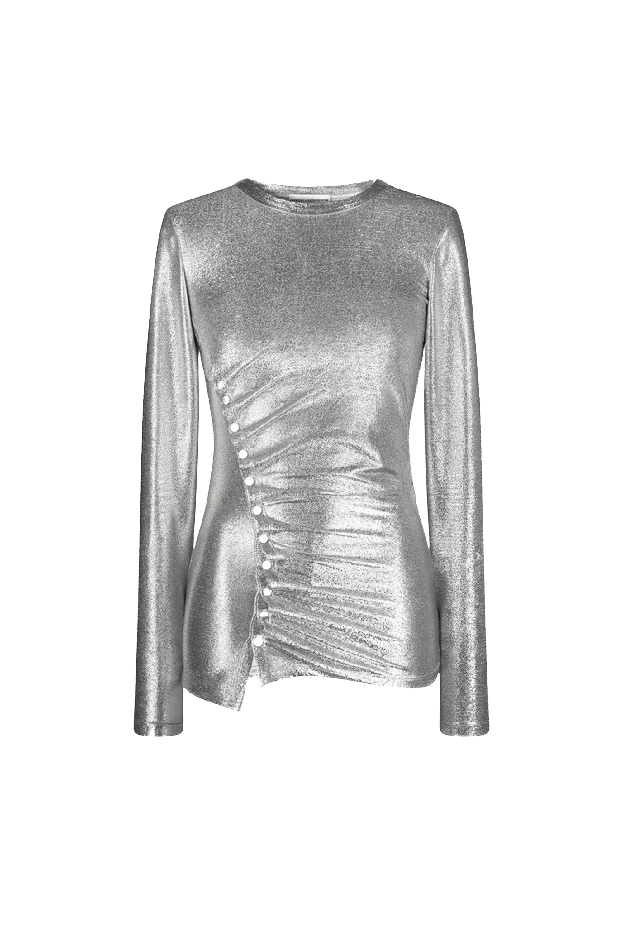 Long-sleeved draped top with sparkle - Silver