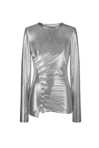 Top drapé à manches longues scintillant - Silver
